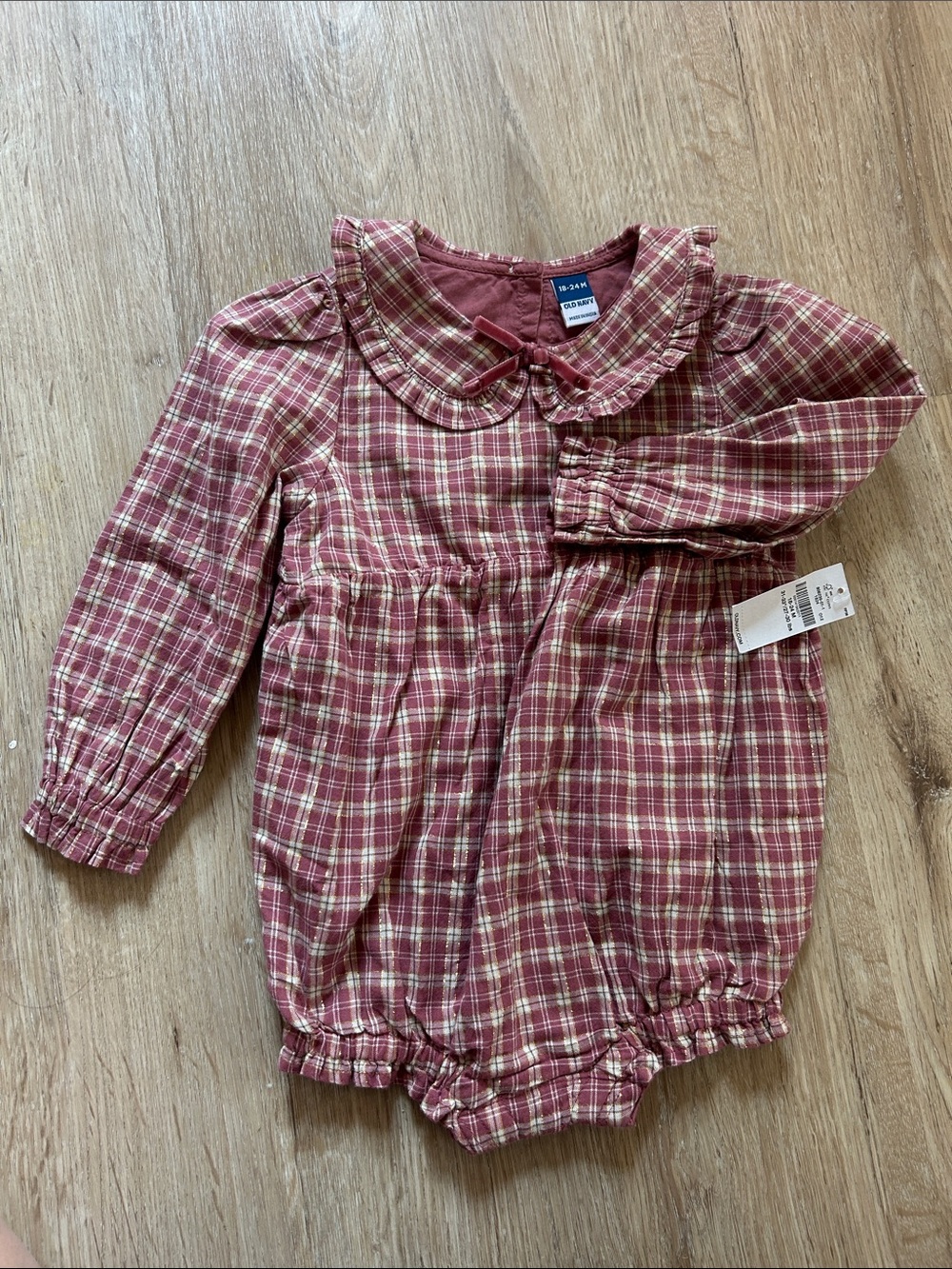 Old Navy Red Plaid Long-Sleeve Baby One-Piece
